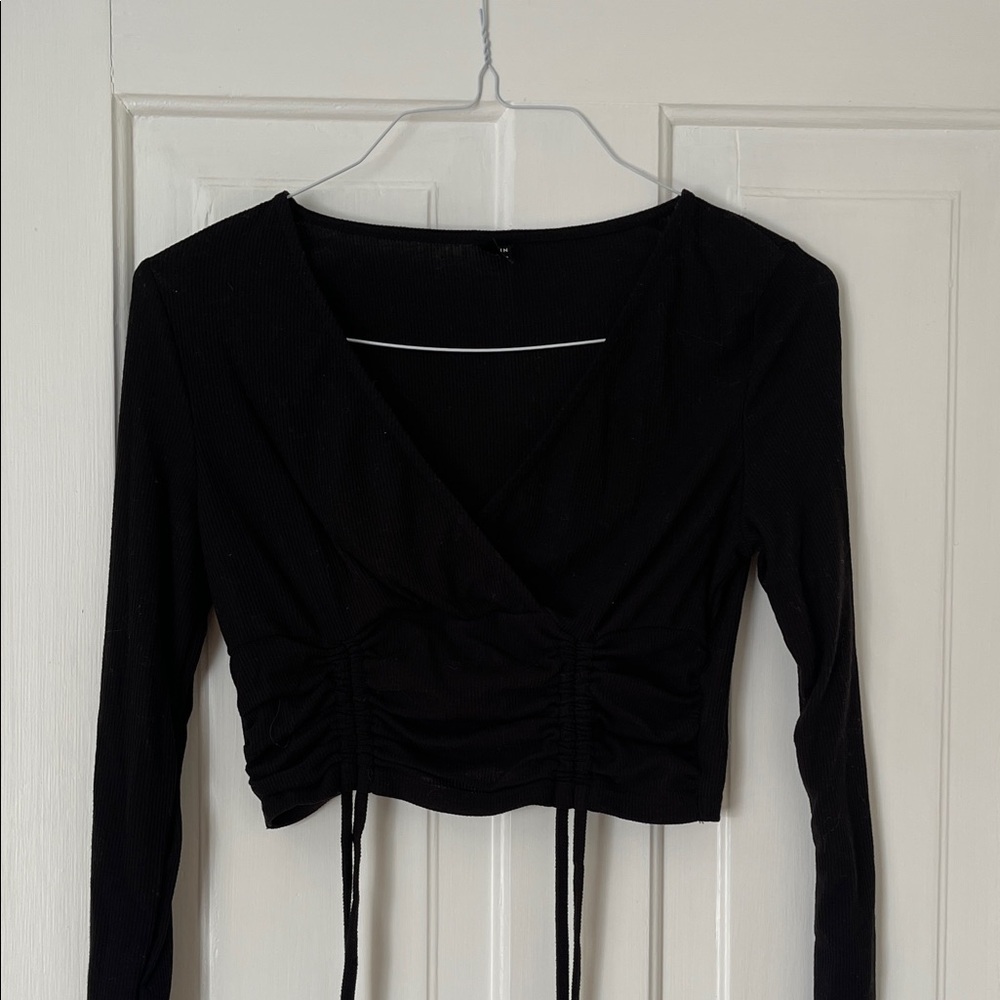 Bundle 2 Listings for $15 SHEIN Cropped Black Long Sleeve Wrap Top
